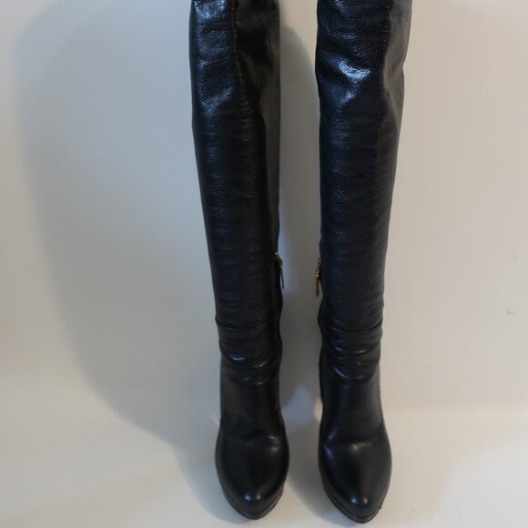 Women Prada Black 100% Leather Platform Over The Knee Stiletto Heel Boot 36 US/6 - Picture 4 of 15
